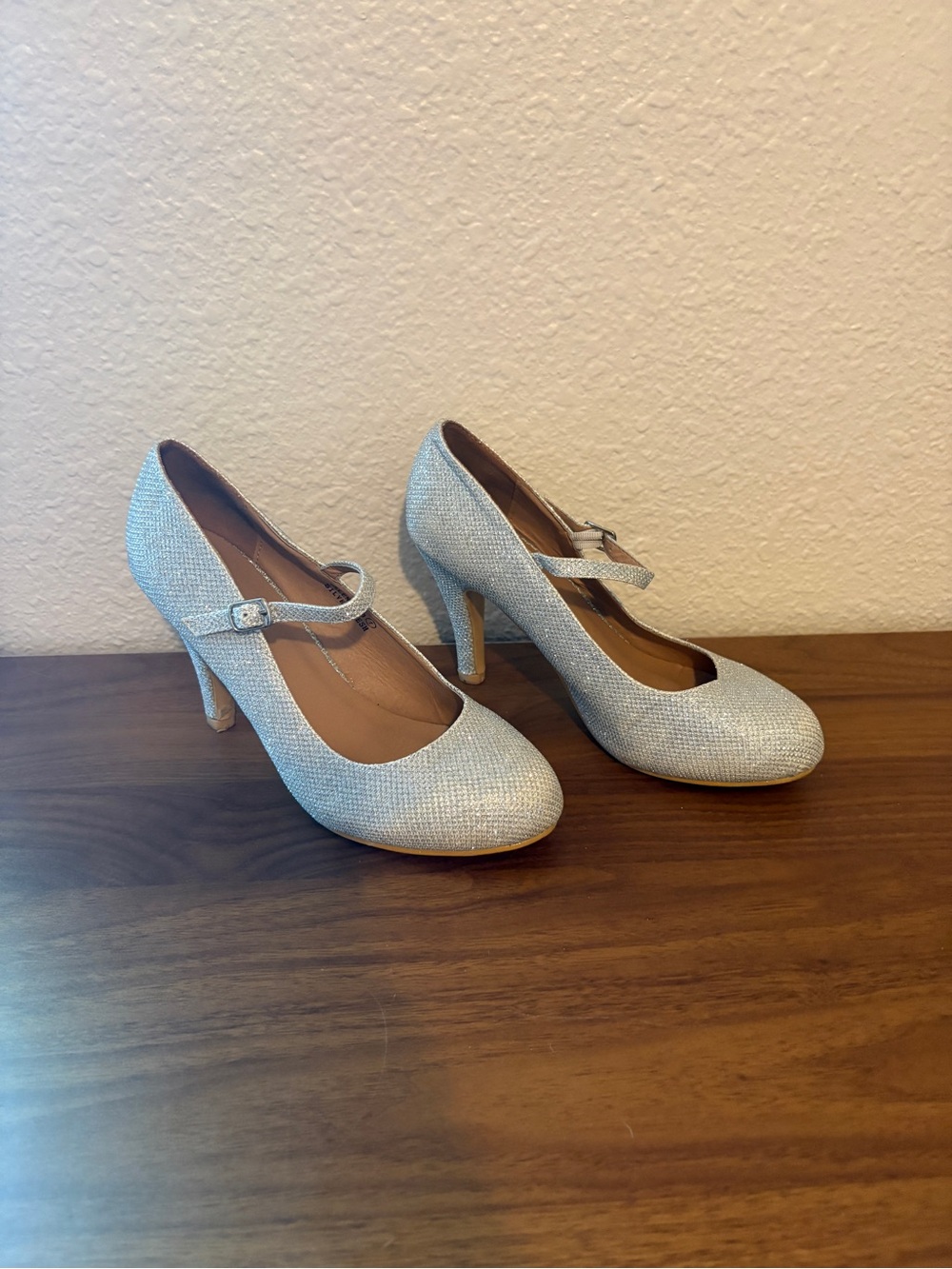Sparkle Silver Mary Jane style Heels with Ankle Strap